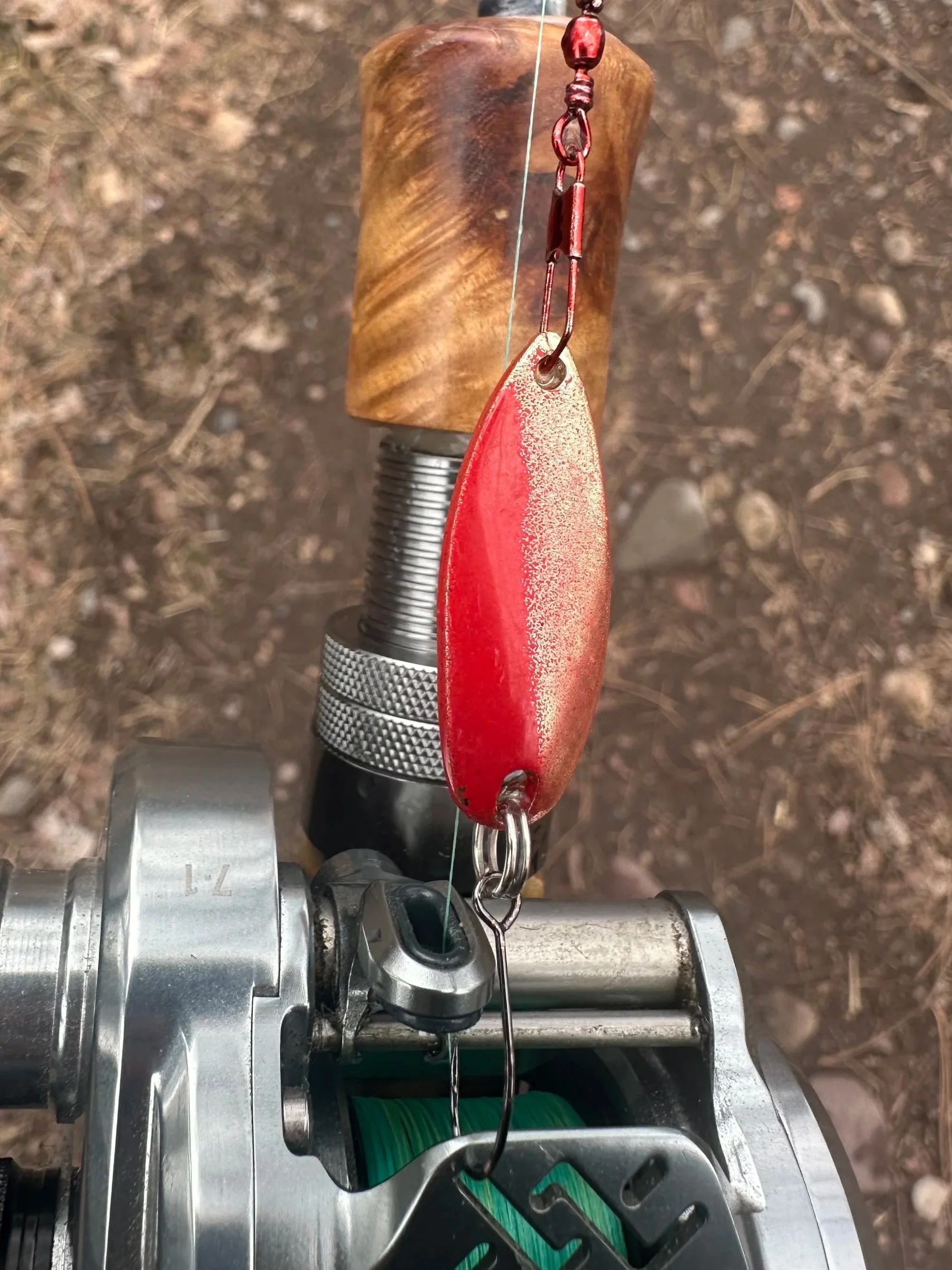 custom hand painted red and gold spoon lure
