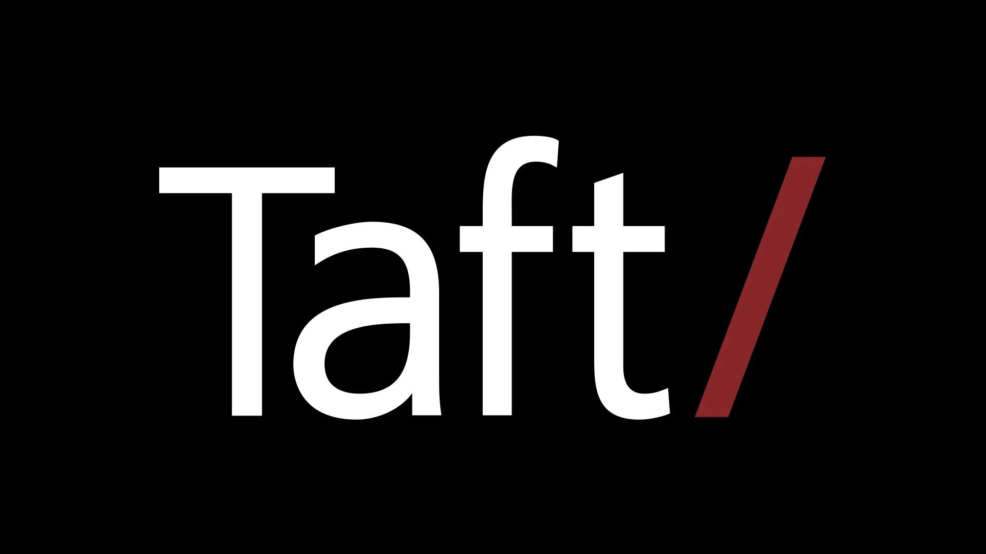 A black background with the words "Tat/" in white font, with the letter "T" and "at" and a stylized slanting forward slash in dark red.