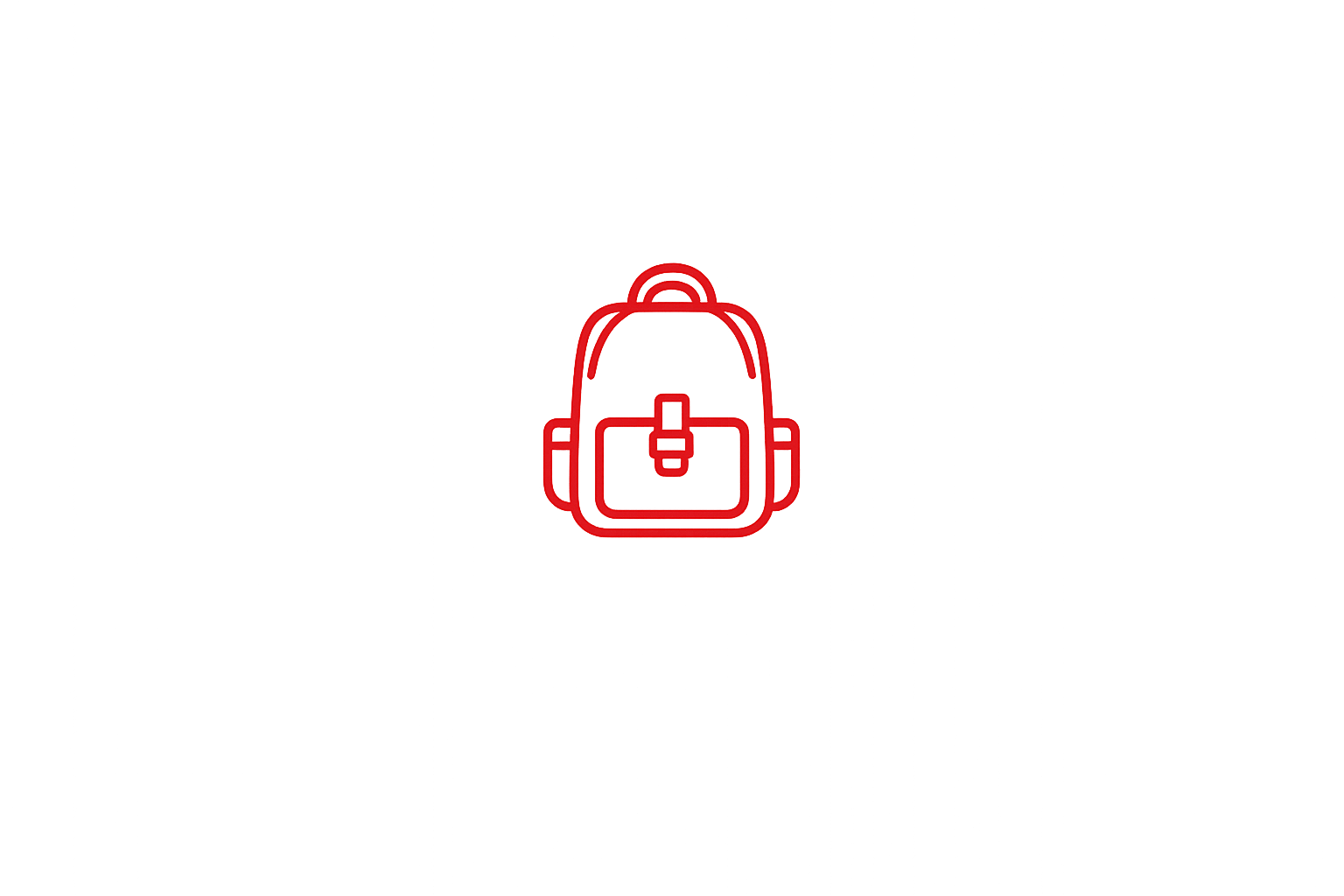 Red neon outline of a backpack on a black background.