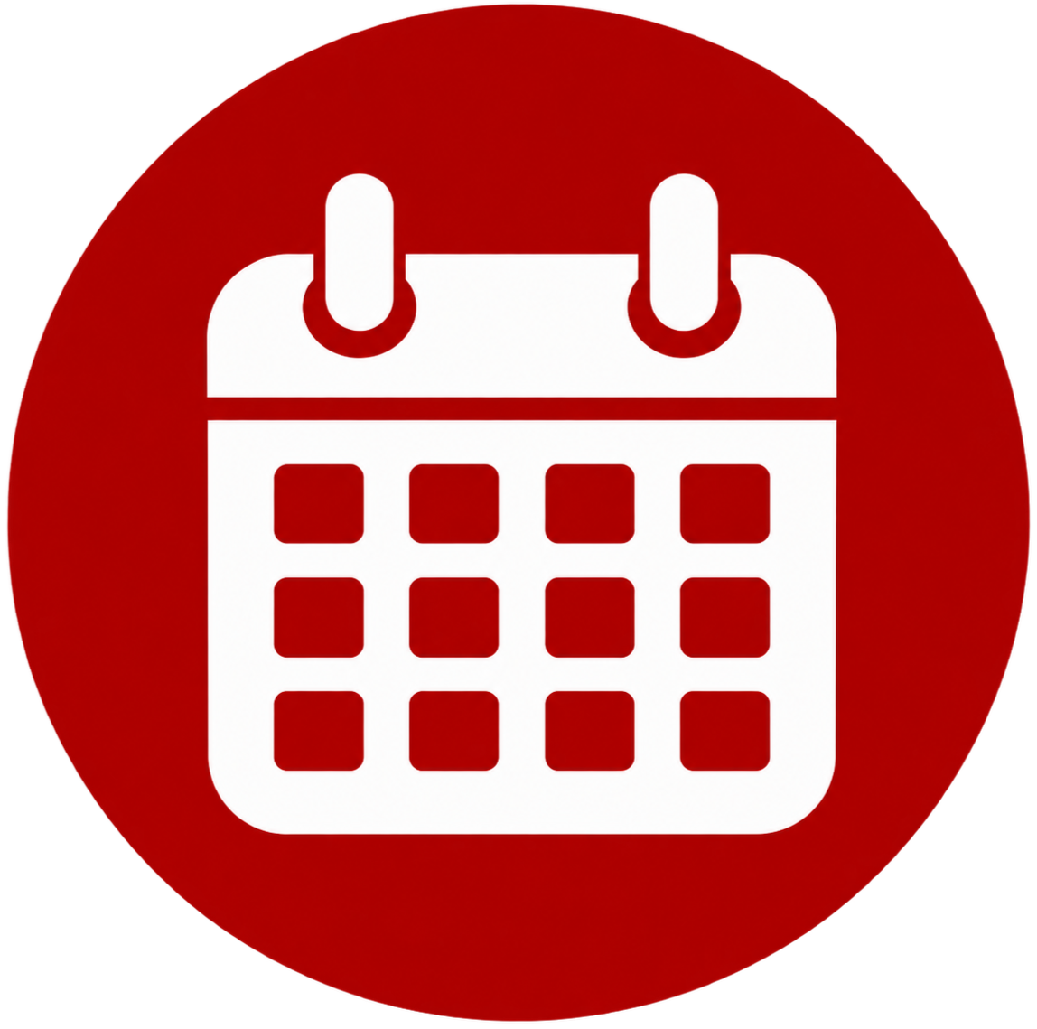 Calendar icon on a red circular background.