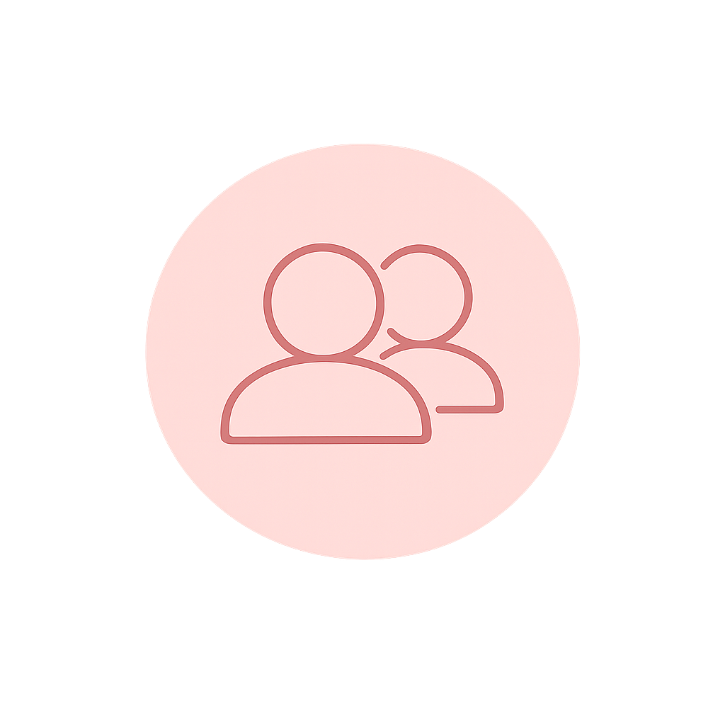 Illustration of two user icons inside a pink circle, indicating a people or user group.