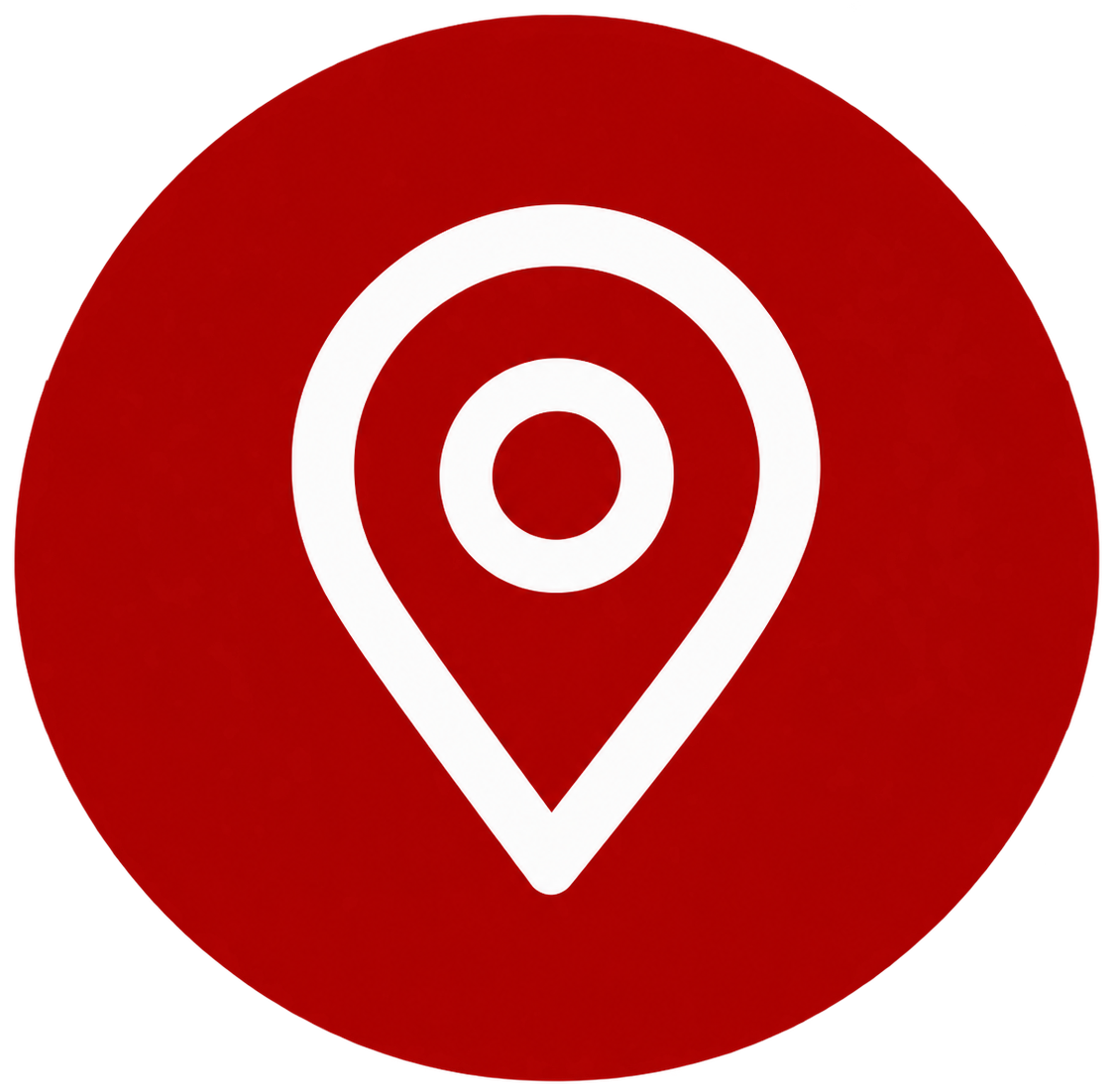 Red circular icon with white map pin symbol and concentric circles