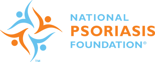 Logo of the National Psoriasis Foundation featuring a stylized blue and green design with the organization's name.