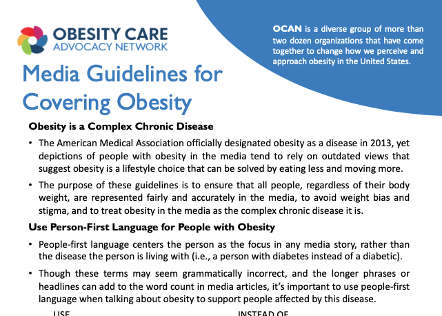 Fact Sheet: Media Guidelines for Covering Obesity