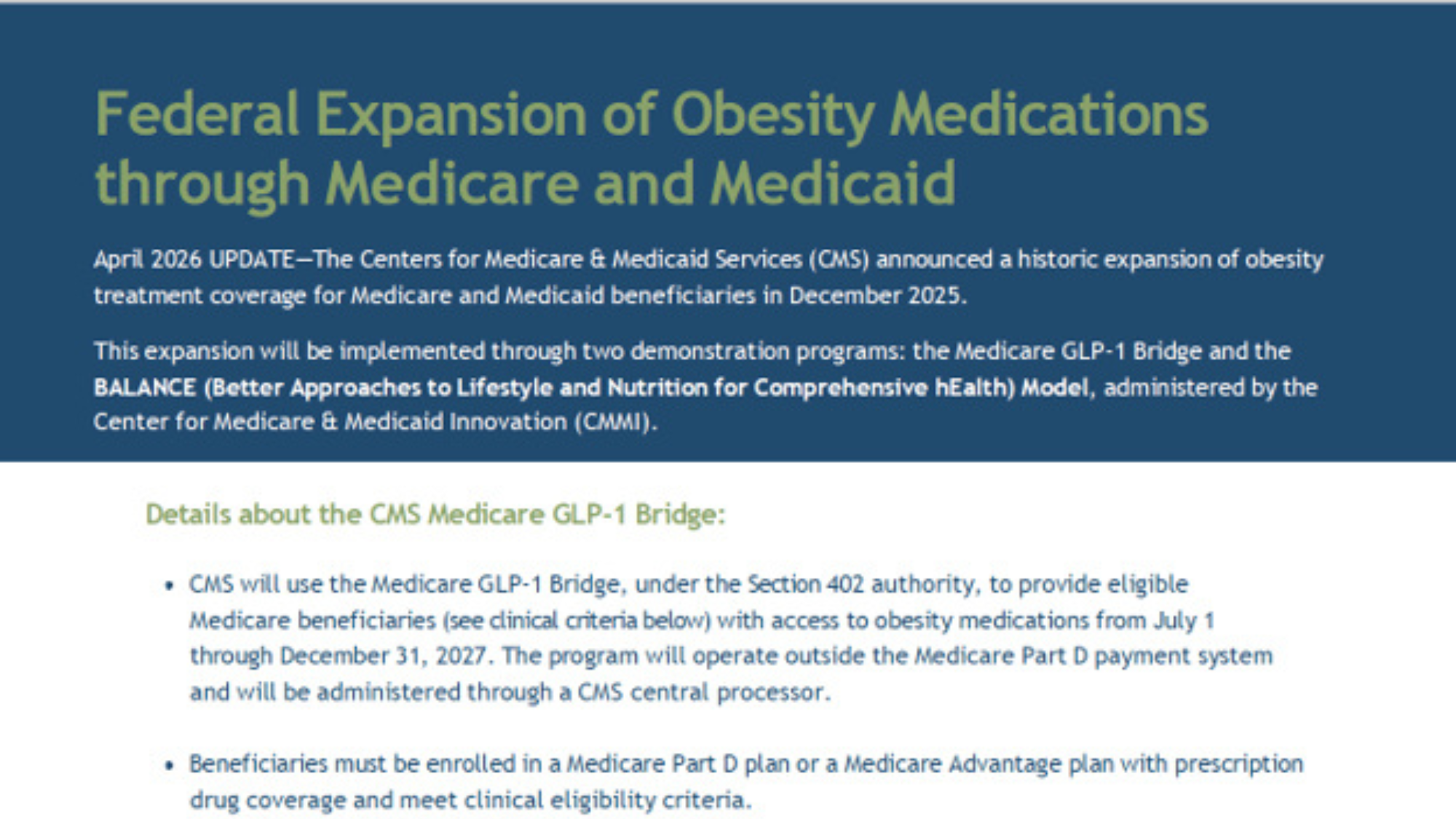 Federal Expansion of Obesity Medications through Medicare and Medicaid Fact Sheet