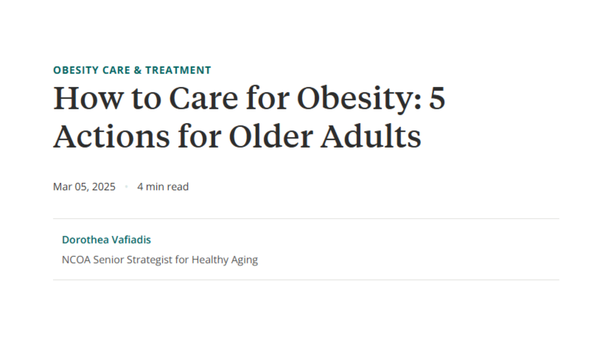 NCOA: How to Care for Obesity: 5 Actions for Older Adults