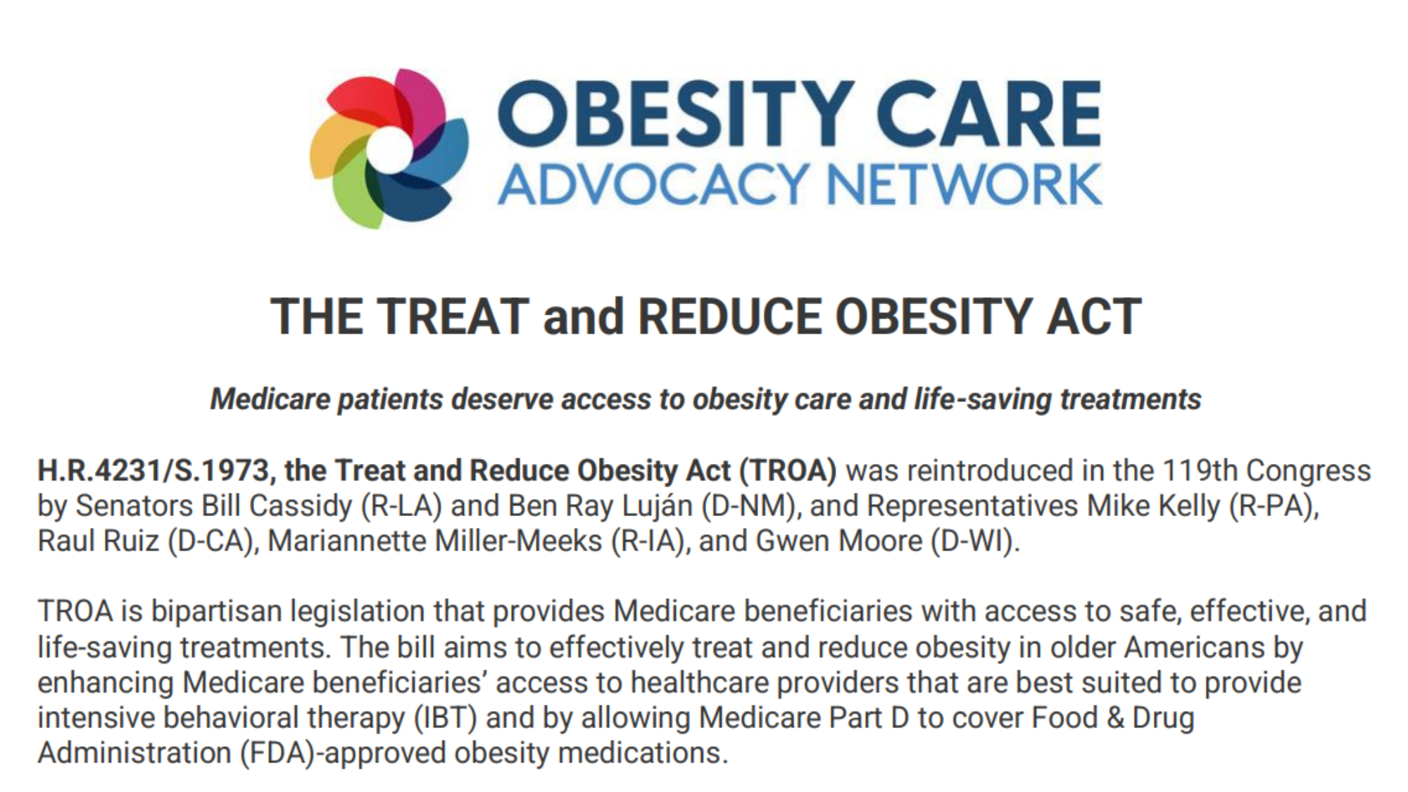 2025 Treat and Reduce Obesity Act (TROA) Fact Sheet