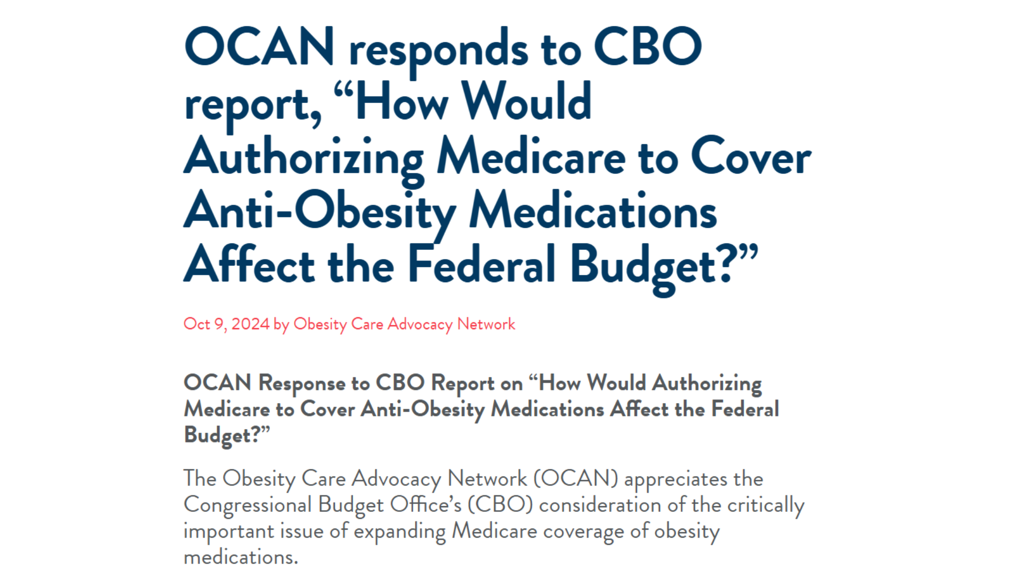 OCAN responds to CBO report, “How Would Authorizing Medicare to Cover Anti-Obesity Medications Affect the Federal Budget?”