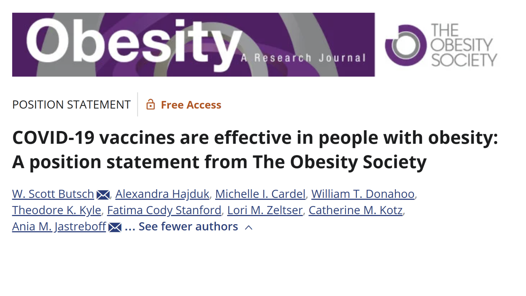 TOS Position Statement: COVID-19 Vaccines are Effective in People with Obesity