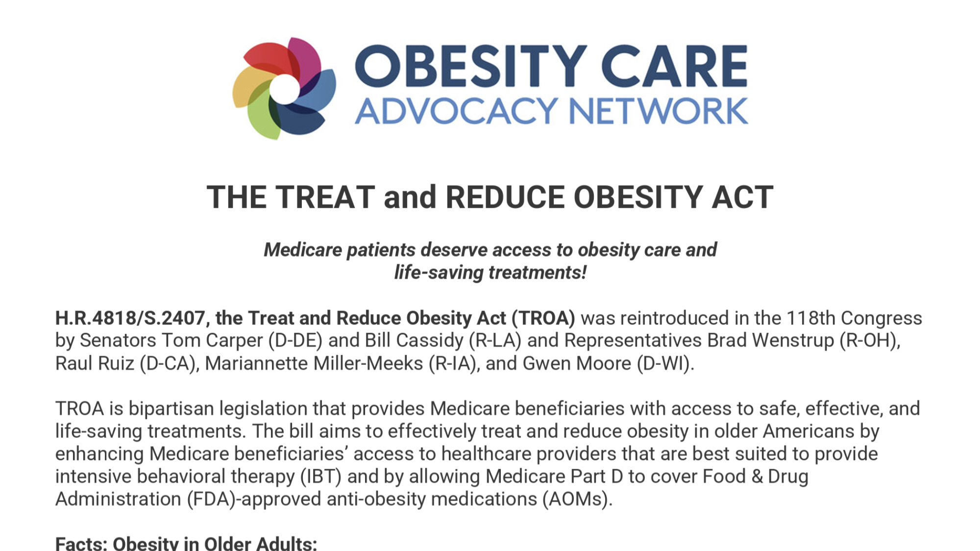 OCAN Fact Sheet: The Treat and Reduce Obesity Act