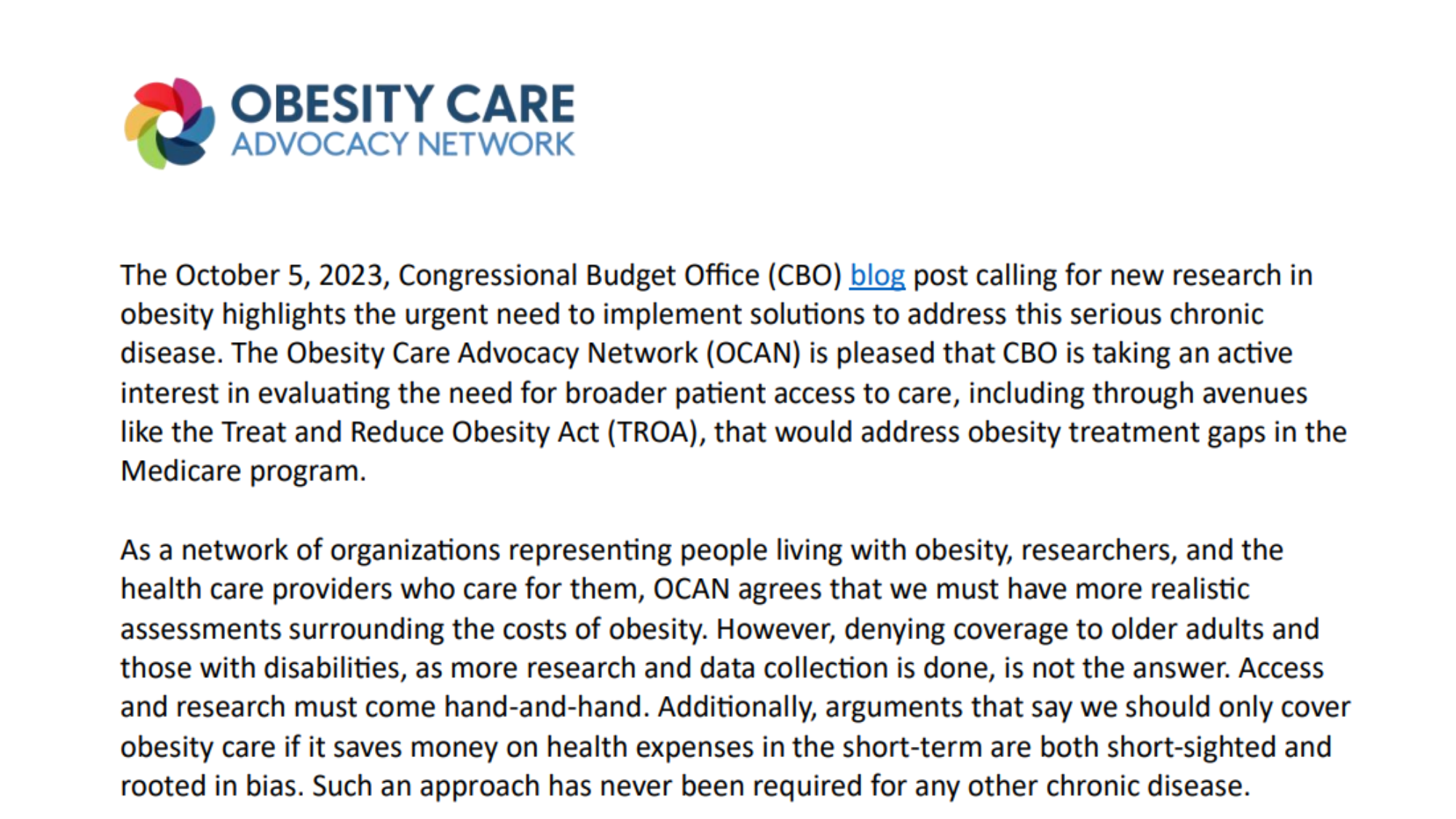OCAN Responds to CBO Blog Post and Offers to Provide Assistance with Gathering Research