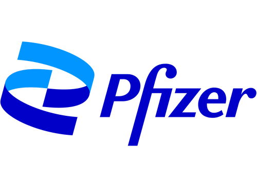 Pfizer logo featuring a blue oval with the name "Pfizer" in white, representing the pharmaceutical company.