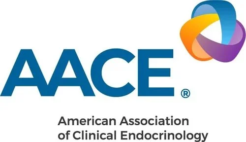 Logo of the American Association of Clinical Endocrinology featuring a stylized representation of a thyroid gland.
