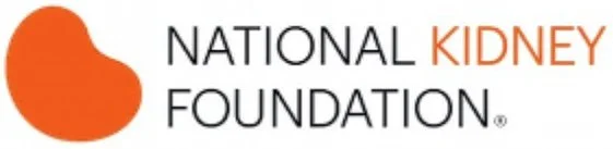 Logo of the National Kidney Foundation featuring an orange kidney shape and the organization name.