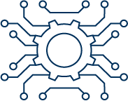 Stylized digital gear and circuit lines representing technology or artificial intelligence.