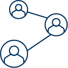 Diagram showing three person icons connected by lines to represent a network or social connection.