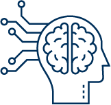Outline of a human head with a brain and electronic circuit lines indicating artificial intelligence or technology.
