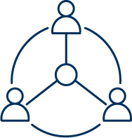 Diagram of three interconnected people representing teamwork or collaboration