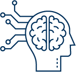 Outline of a human head with a brain, combined with circuit lines representing artificial intelligence or neural networks.