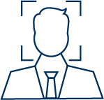Outline illustration of a person wearing a suit and tie, with no facial details.