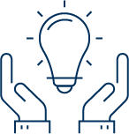 Icon of a lightbulb between two hands