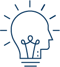 Light bulb icon combined with a human head outline, symbolizing ideas or creativity.