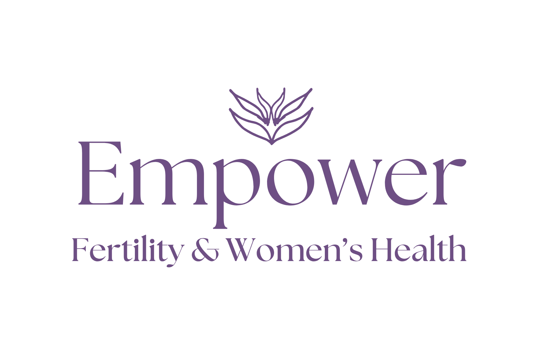 Empower Fertility & Women's Health logo featuring a stylized purple lotus flower and purple text