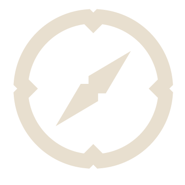 A beige and white compass icon with a circular border and arrow indicators.