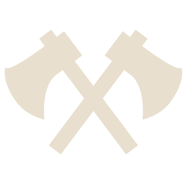 Two crossed axes with beige blades and beige handles against a black background.
