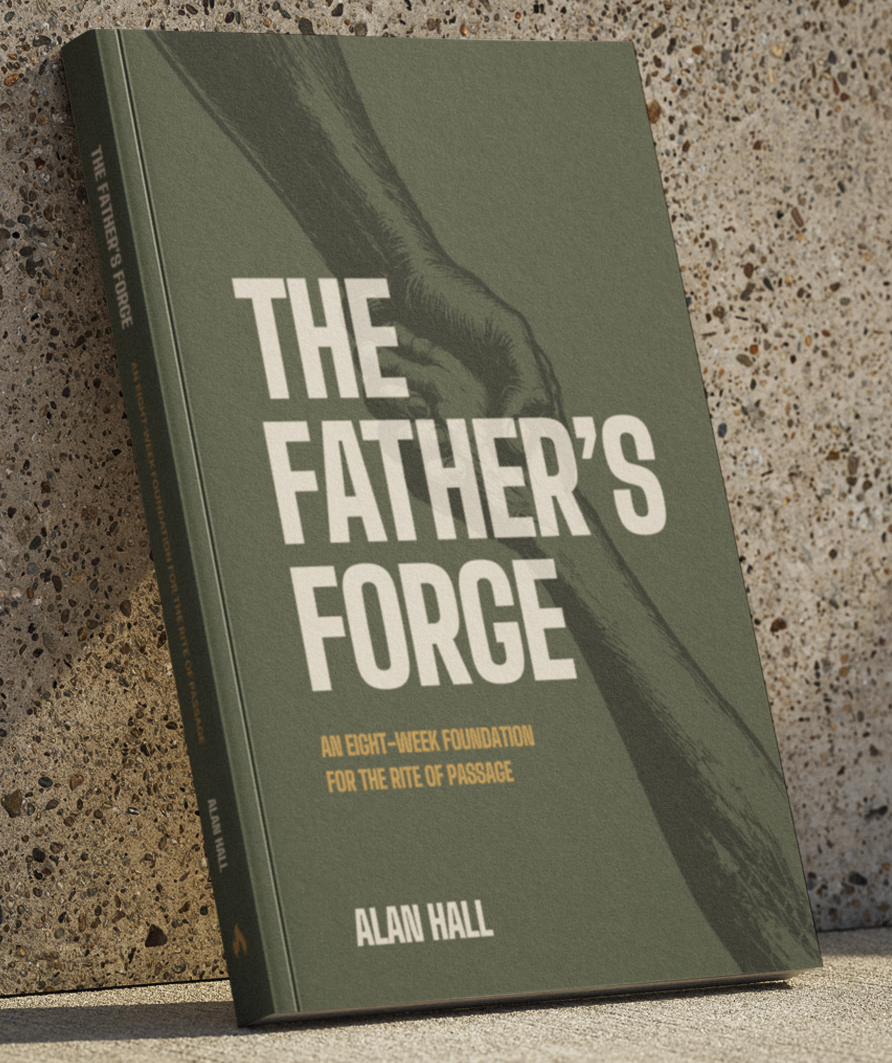 The book The Father's Forge leaning against a wall
