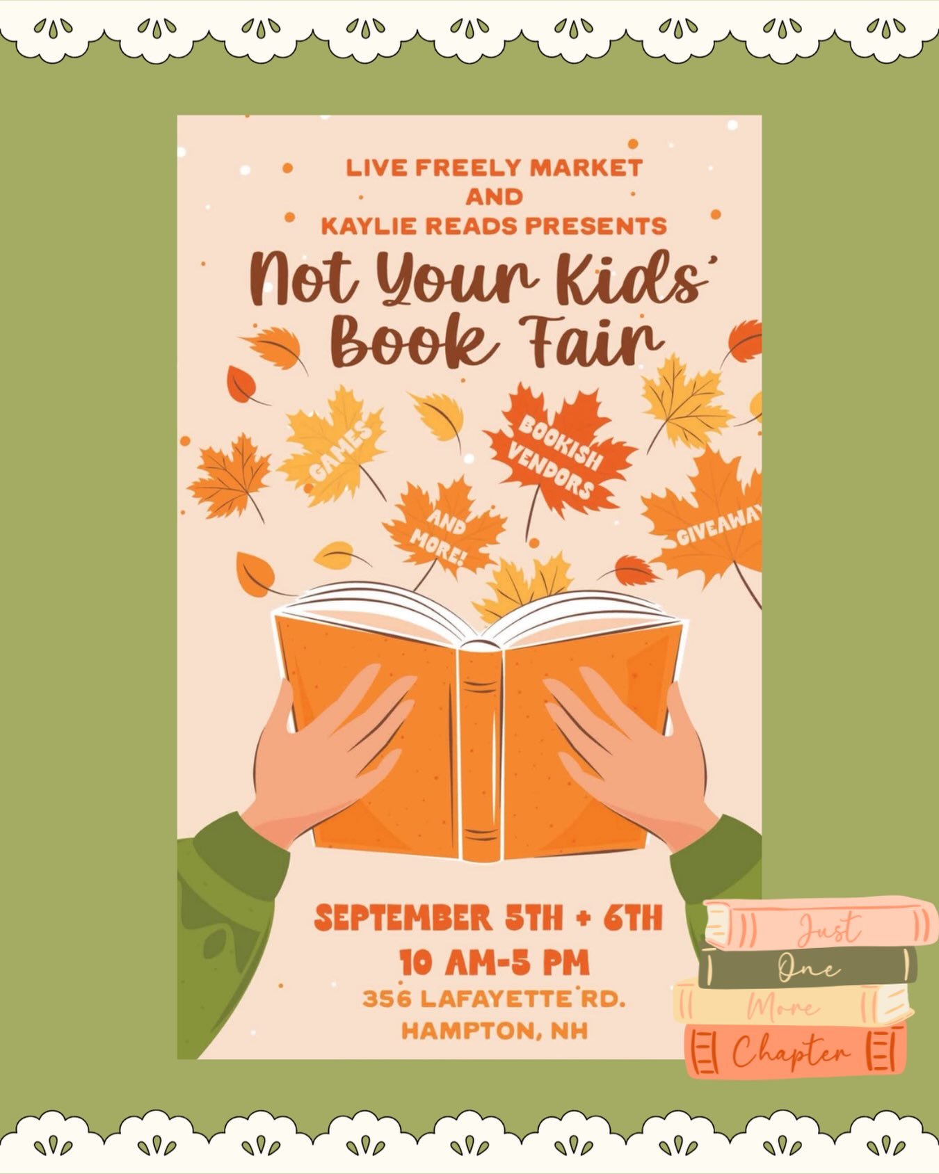 So excited to spend this weekend at &ldquo;Not Your Kids&rsquo; Book Fair&rdquo; at @livefreelymarket 📚 
Come shop and get your @seamandstitchcreative items personalized with live embroidery🪡