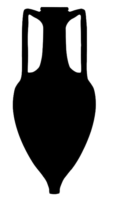 Outline of an ancient Greek ceramic amphora with two handles.