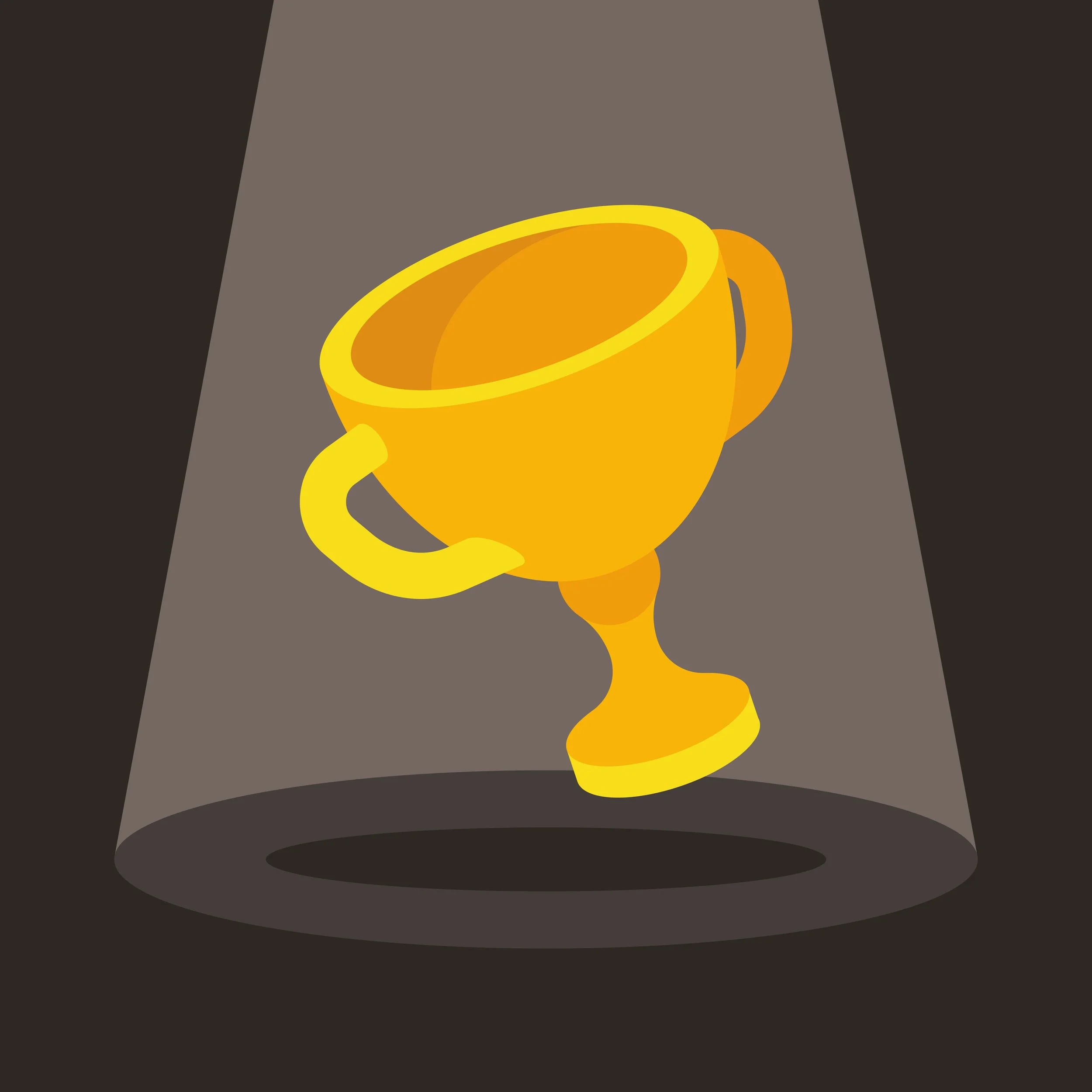 A yellow coffee mug with a handle, sitting on a dark surface, casting a shadow.