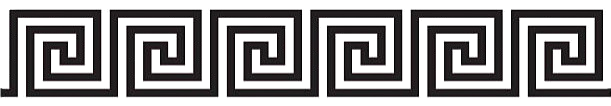 Close-up of a black surface with a Greek key pattern in a glossy finish, with some red reflections.