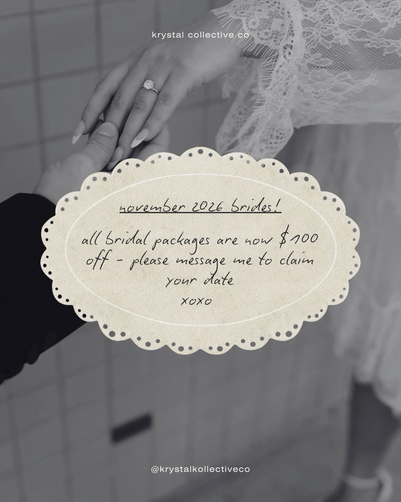 november 2026 brides, this one&rsquo;s for you 💍

for a limited time, take $100 OFF all bridal packages for november 2026 weddings!

packages start at just $500 for 4 hours of coverage after the discount 👀

your wedding day goes by FAST, let me cap