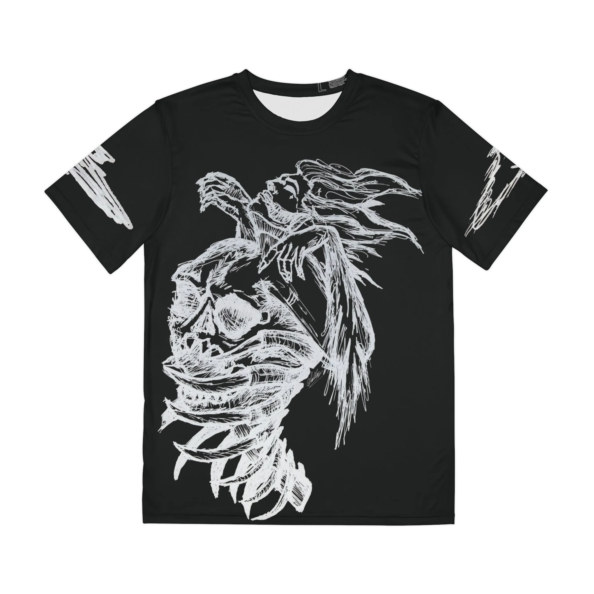 Hand-Drawn Skeletal & Mythical Full-Print Tee —  Artwork