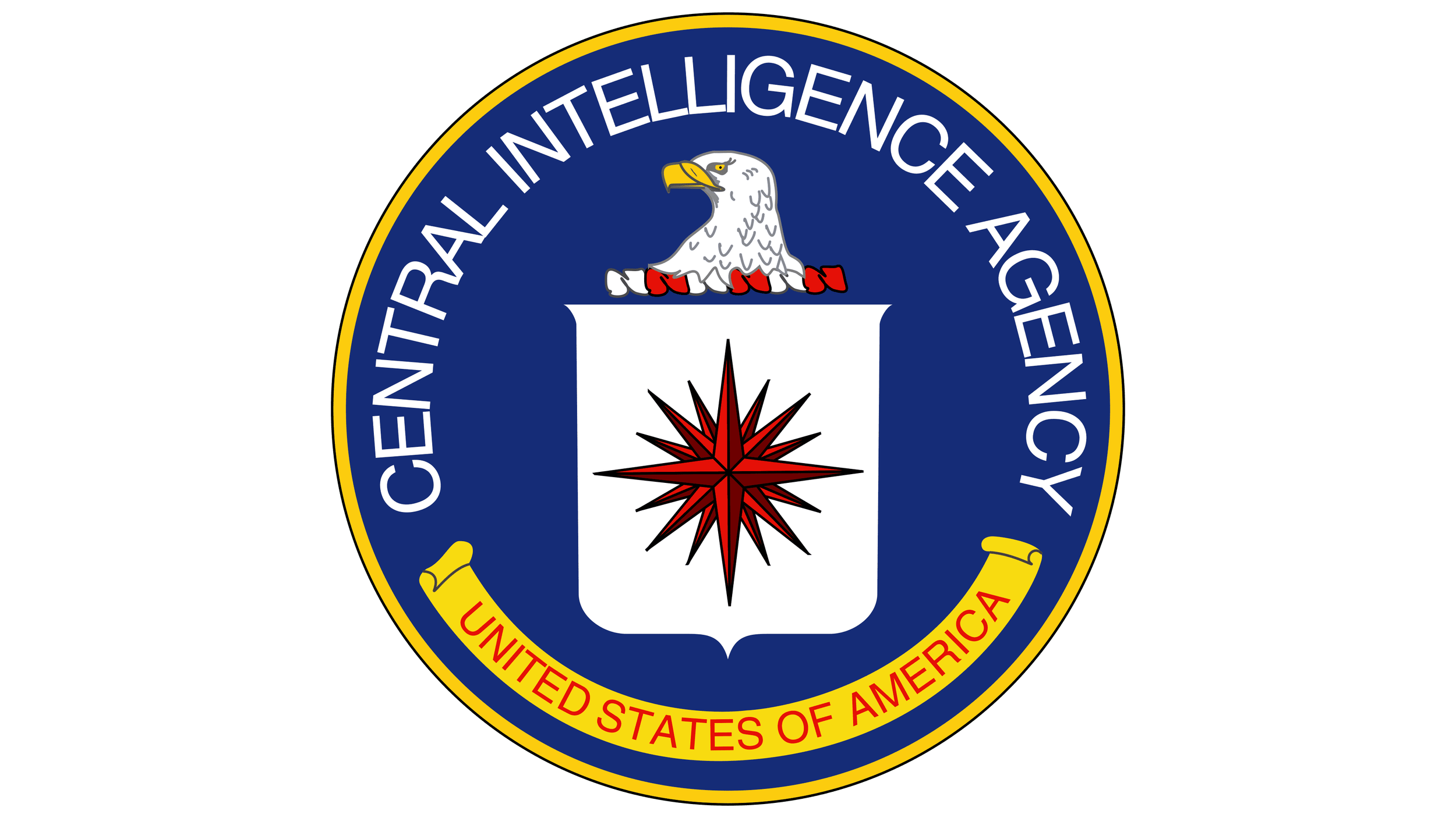 Seal of the Central Intelligence Agency featuring an eagle, a shield with a starburst pattern, and a scroll with the Latin motto 'United States of America'.