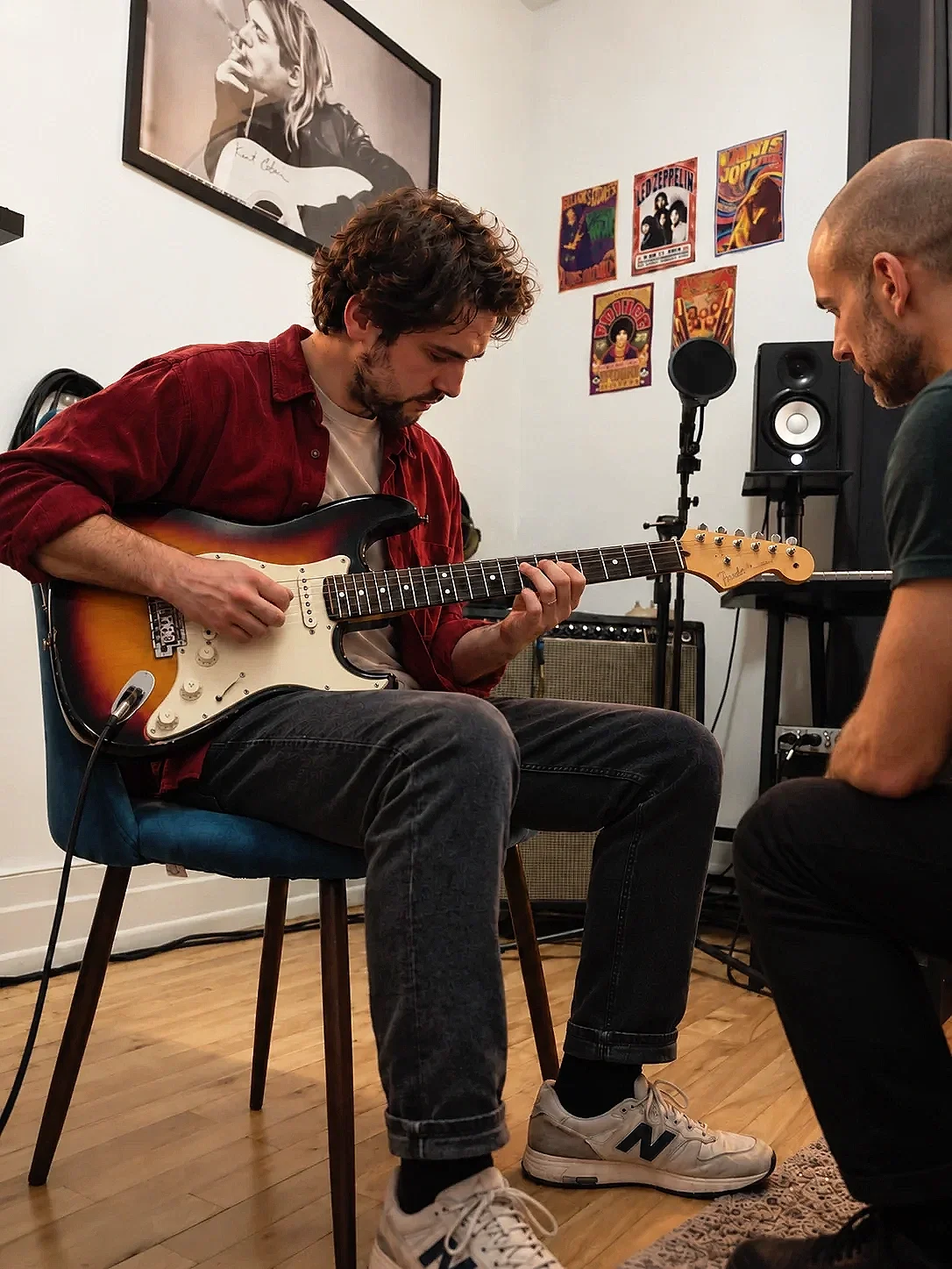 Un élève pendant un cours individuel de guitare électrique chez Guitare Coaching Montréal.