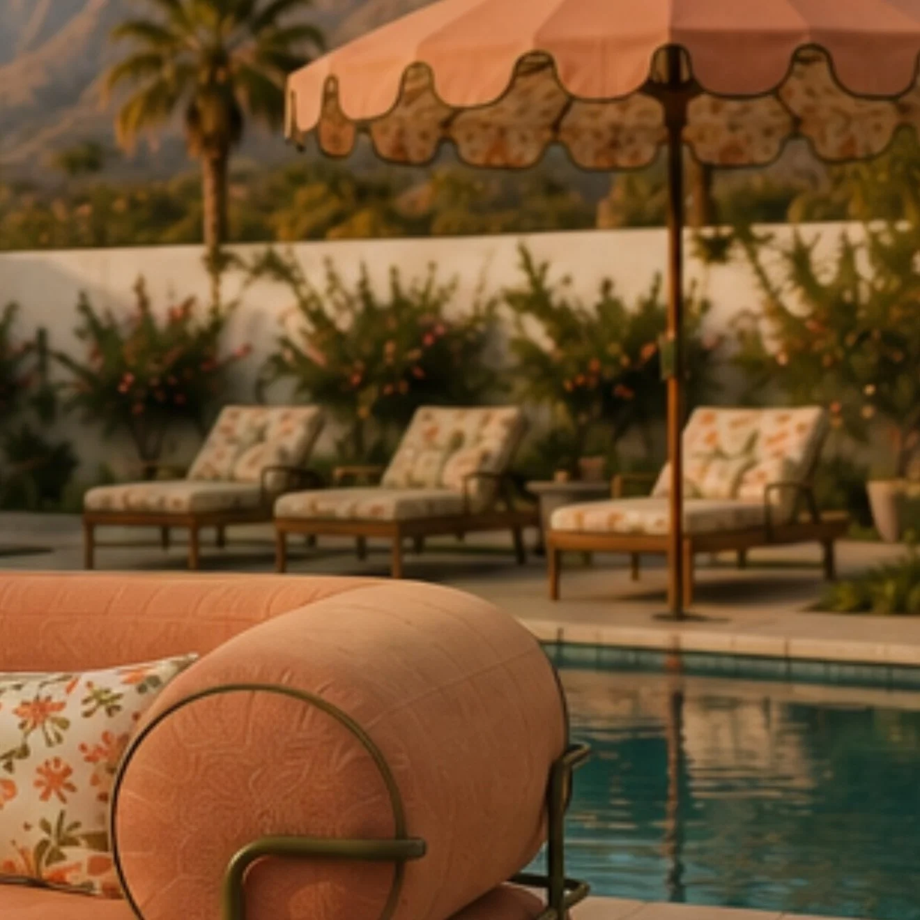 A study in outdoor furniture, fabrics, color and form for Laswell.

We&rsquo;re exploring how the spirit of the house can extend beyond its walls and into the landscape&mdash;through sculptural furniture shapes, vintage-inspired details and a palette