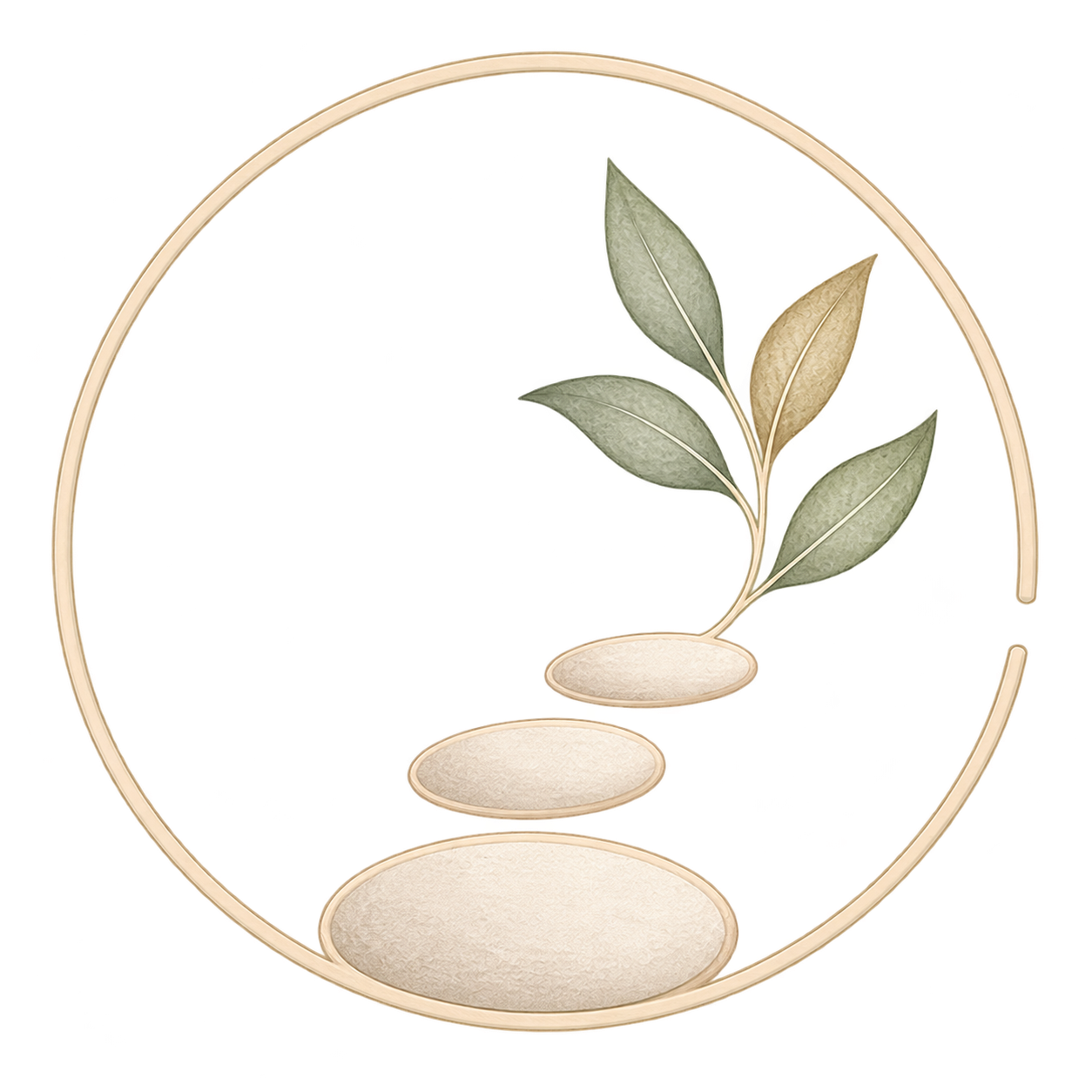 Illustration of a circular icon with three stepping stones leading to a leaf branch representing private pay.