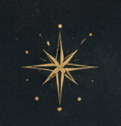 A gold star with a long tail and surrounding small stars