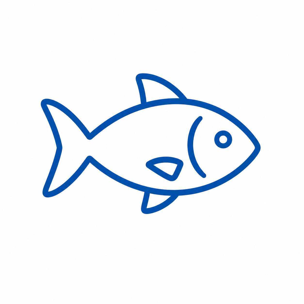 Simple blue outline drawing of a fish on a white background.