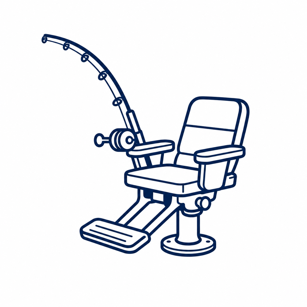 Outline drawing of a dentist chair with an attached dental light.