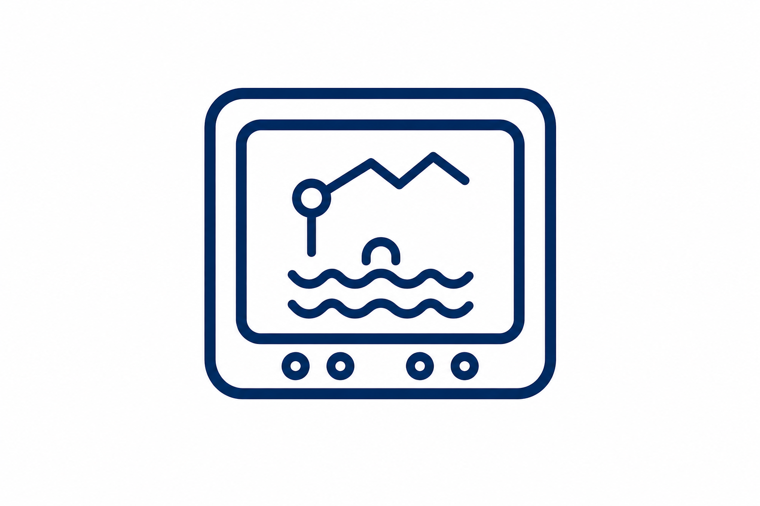 Line drawing of a washing machine with water waves and a mountain-like symbol inside, indicating a washing cycle.