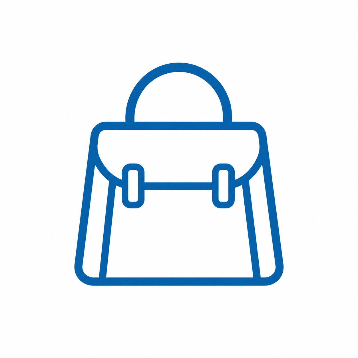 Outline of a small satchel or handbag in blue on a white background.