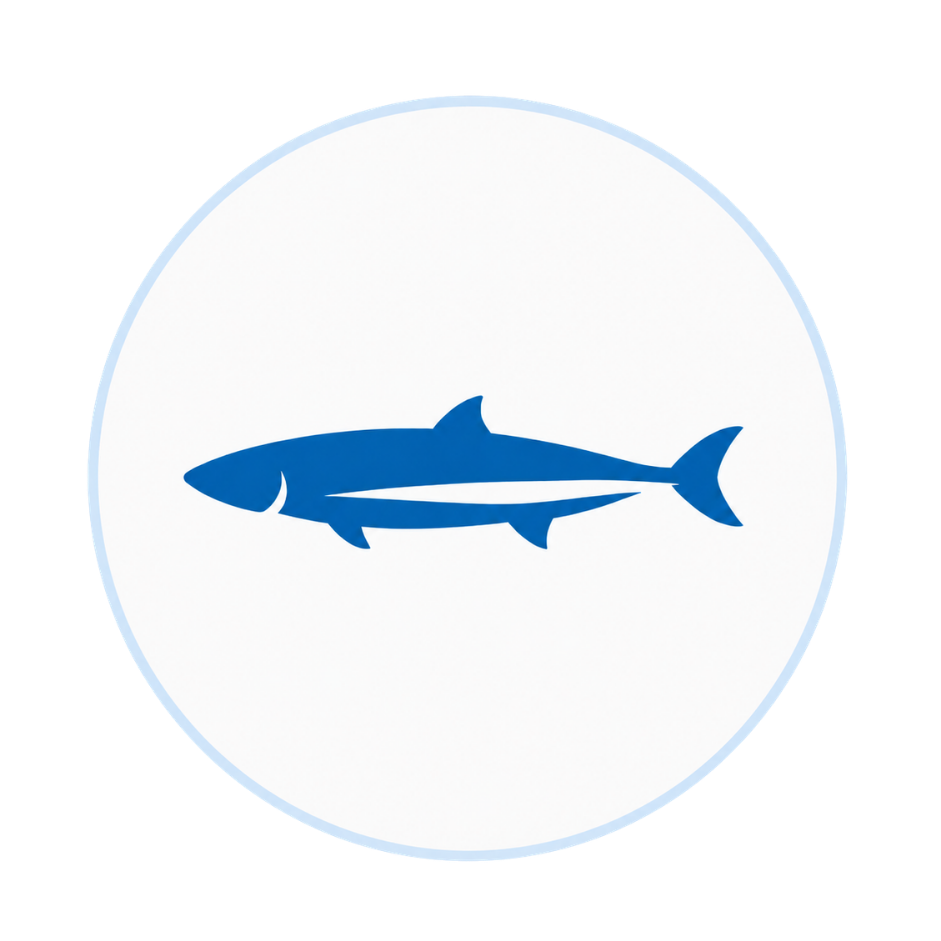 Blue shark illustration on a white background.