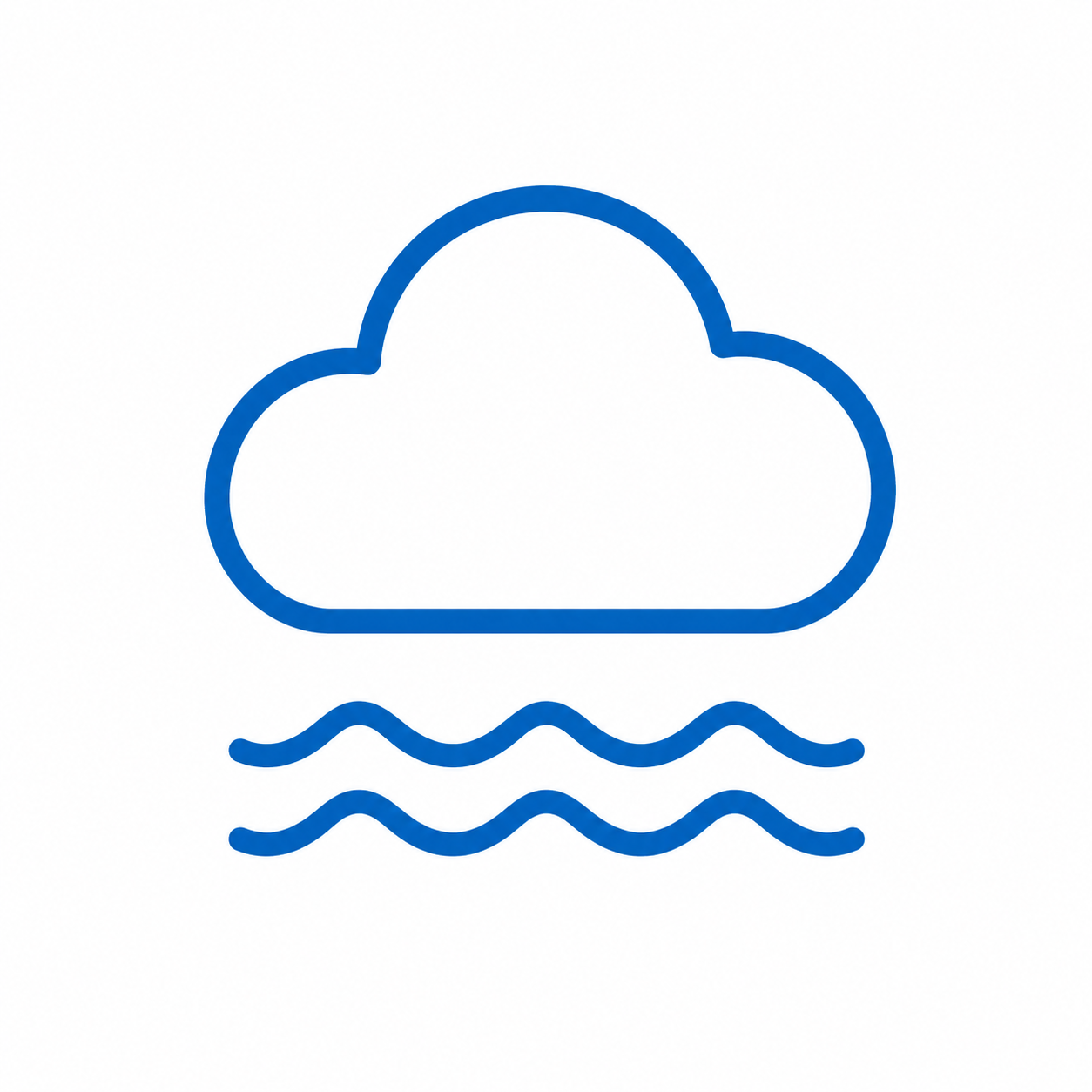 Cloud icon with water waves underneath, representing weather or climate.