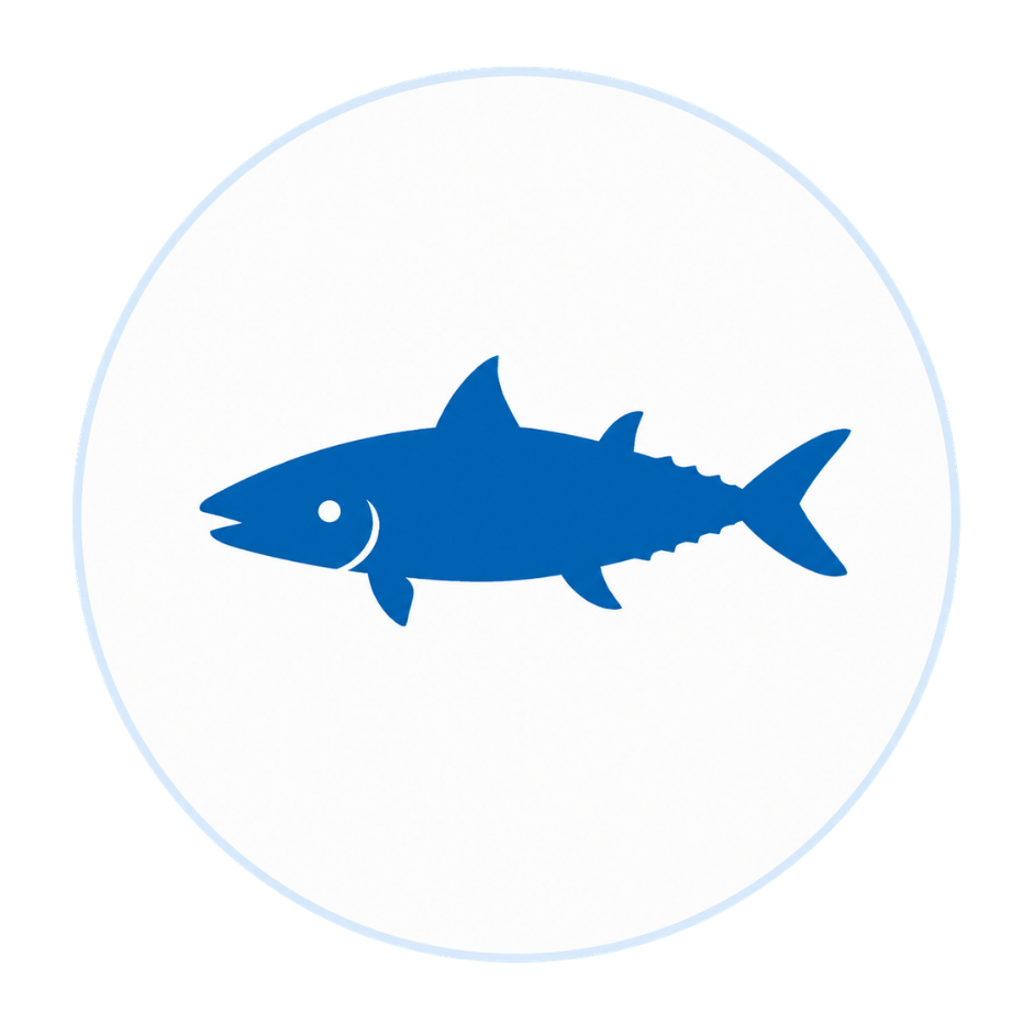 Blue fish icon inside a white circle.