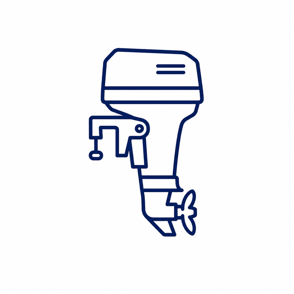 Line drawing of an outboard motor with a propeller, depicted with simple blue outlines.