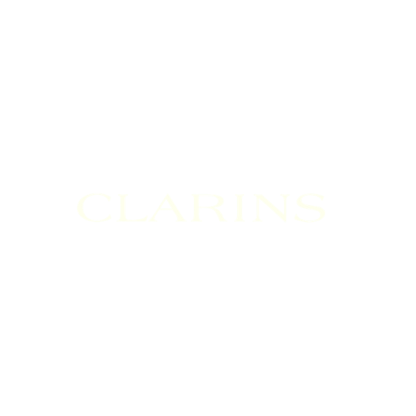 The Clarins logo in white text on a black background.